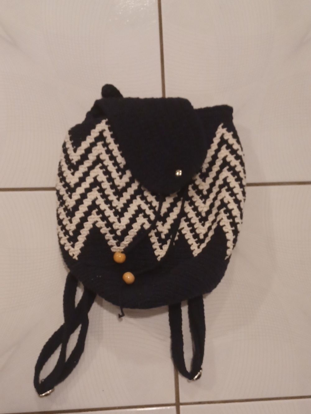 4/$80 Black & White Chevron Knit Mini Backpack-Like Bag